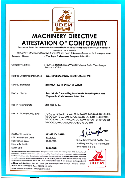 চীন WuXi TOGO Environment Equipment Co., Ltd. সার্টিফিকেশন